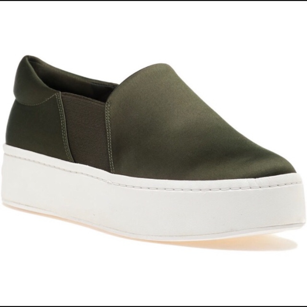 VINCE Slip On Green Satin Platform Sneakers 8.5 Satin Warren